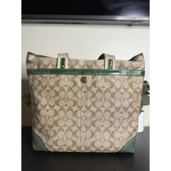 COACH Heritage Green Stripe Tote Purse Bag - Picture 4 of 6